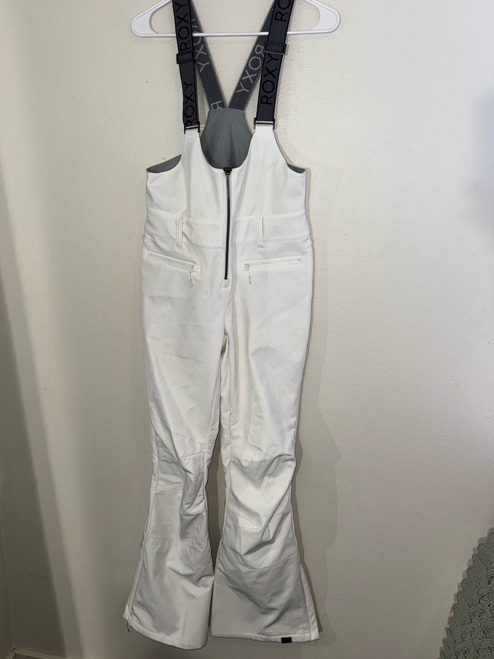 Roxy White Boot Flare Snow Bib with Branded Black Suspenders